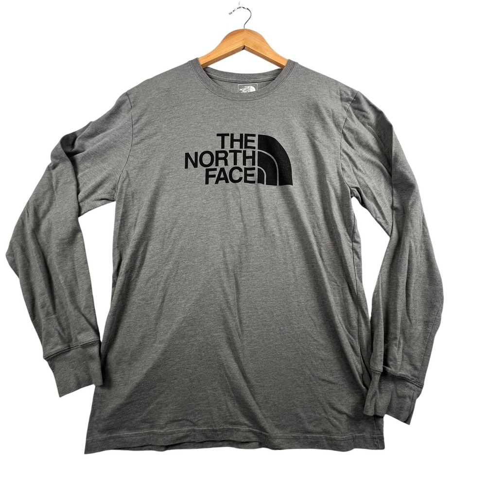 The North Face Long Sleeve T-Shirt Mens M Gray Dome Logo Graphic Standard Fit